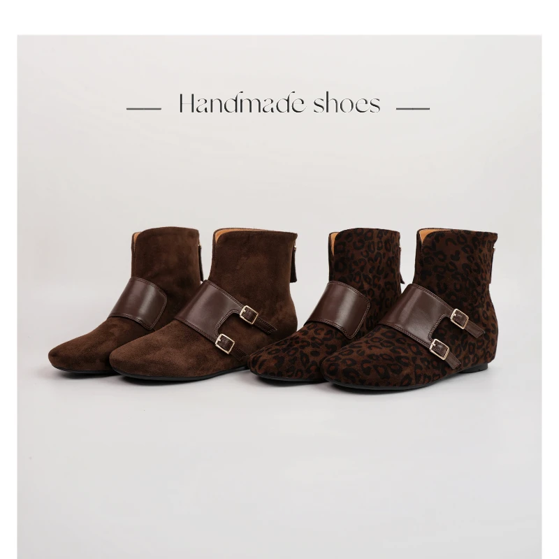 【Dhh】内增高4cm•羊反皮•圆头法式秋冬短靴女及踝靴英伦豹纹马丁靴