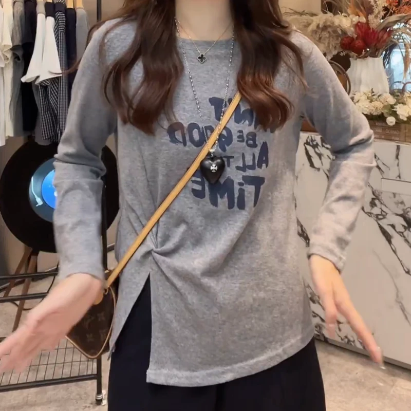 【跳跃字母】字母慵懒圆领长袖印花T恤秋季设计感百搭上衣LK2505933