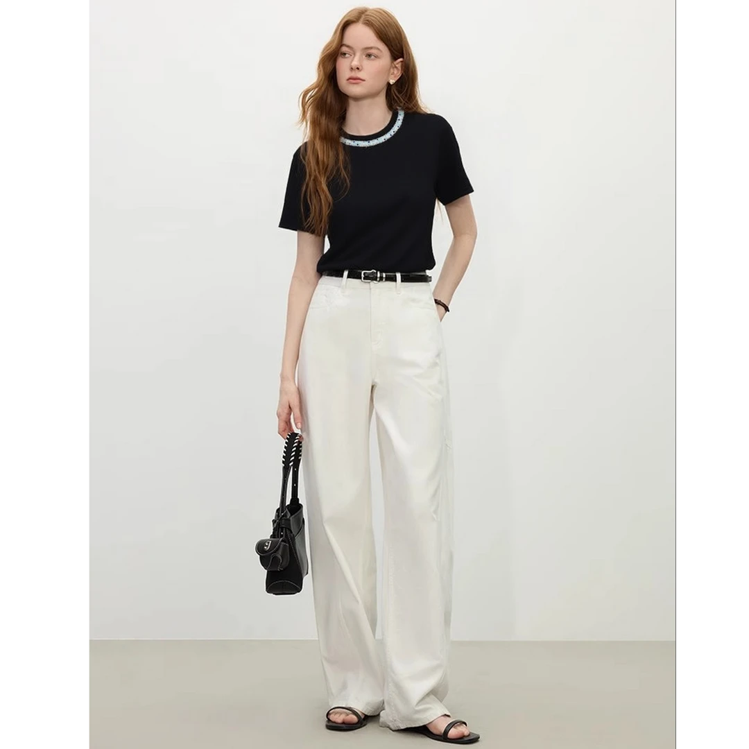 夏季女士新款短袖T恤2025爆款时尚简约显瘦上衣女款高级感352035