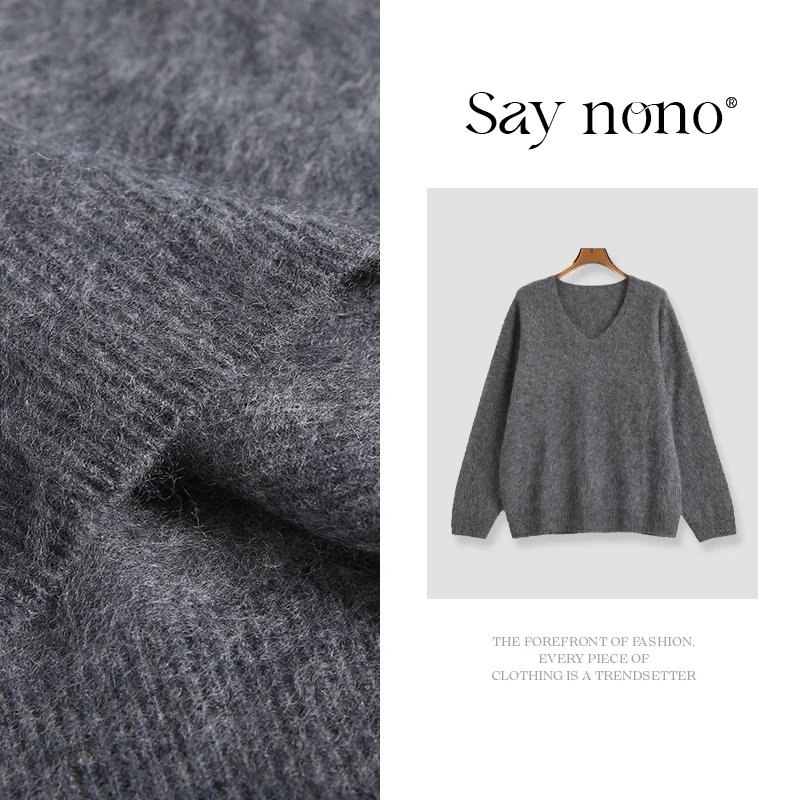 懒猫nono│Saynono 2简约纯色v领羊毛羊绒拉毛针织衫/HZ672