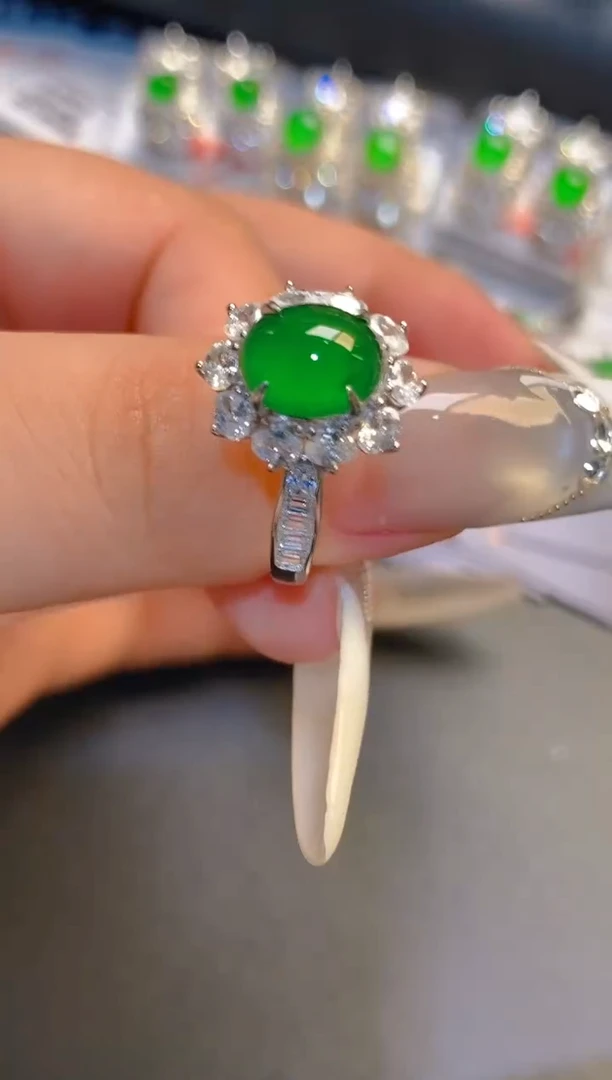 翡翠银S925镶嵌耳饰天然