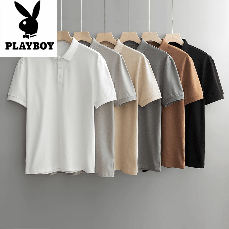 花花公子纯色商务POLO衫男2025夏季新款休闲翻领短袖潮流修身T恤