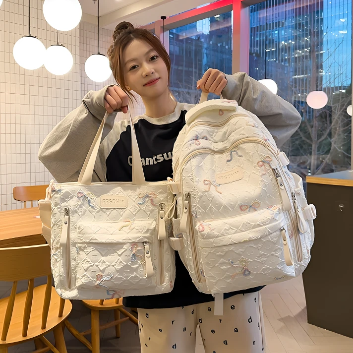 高颜值蝴蝶结大容量书包女初中高中学生双肩包小学五六年级背包女