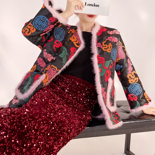 【福禄】新款国风重工丝绒刺绣上衣复古新中式气质外套棉服女 MY001