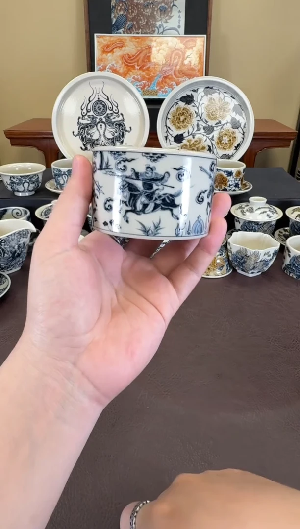 二号釉三英战吕布扳指杯