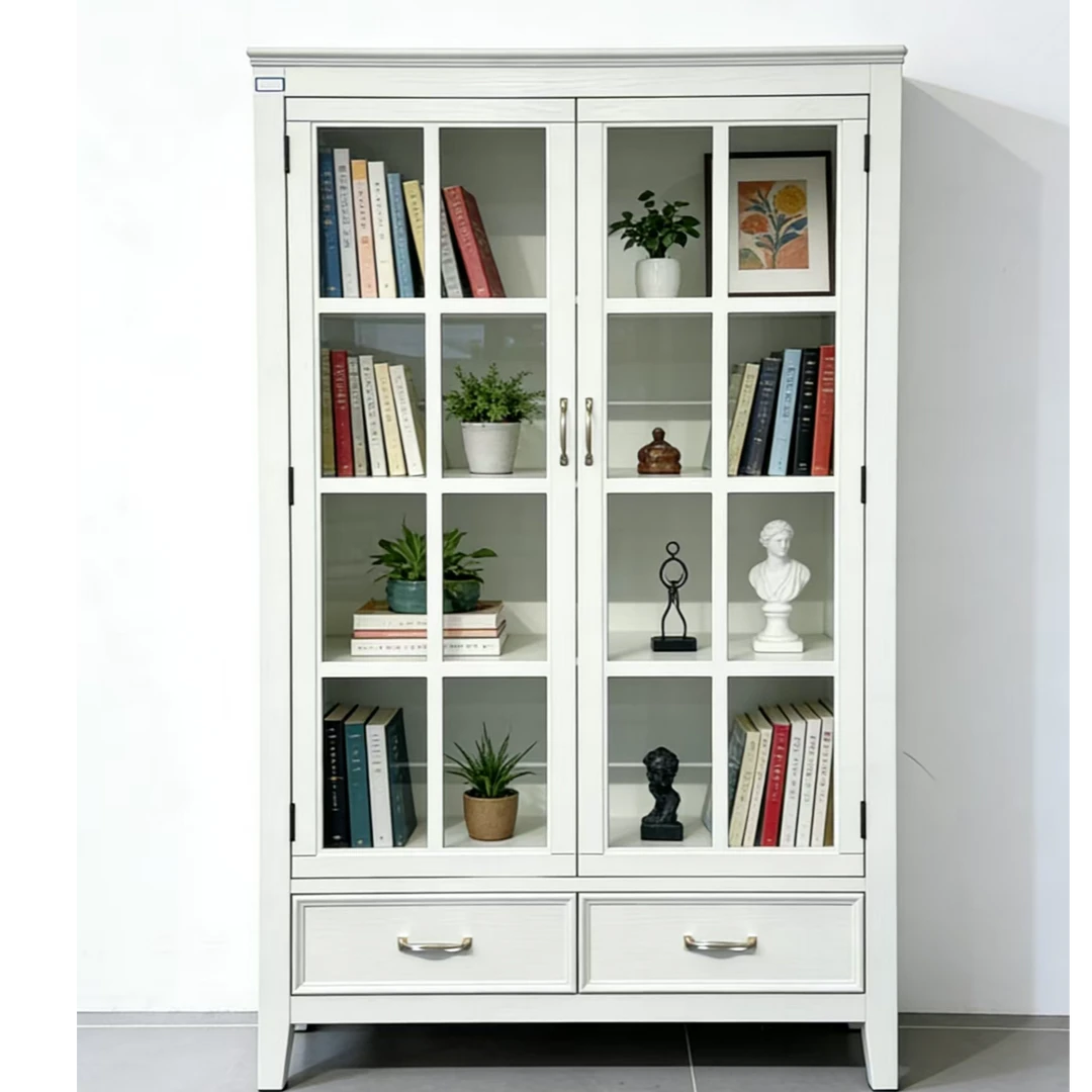 100*38*183单门白色书柜带门置物书架简约玻璃柜子手办展示柜酒柜