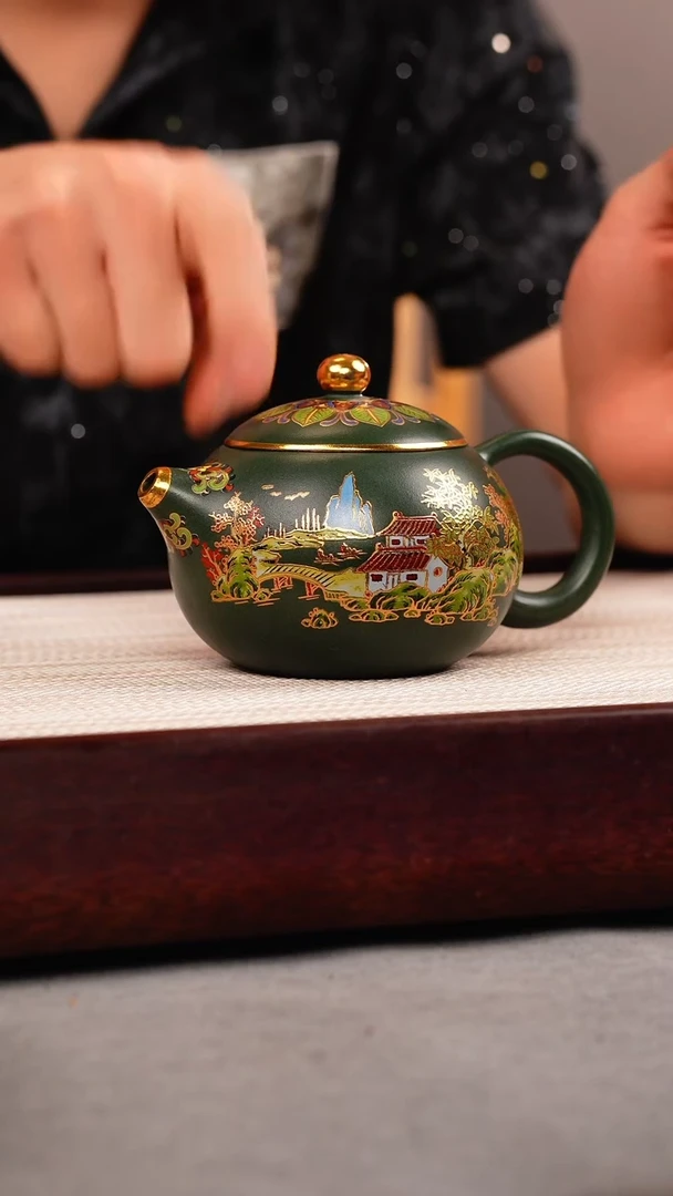 茶杯紫砂绿泥 西施 山房珐琅彩