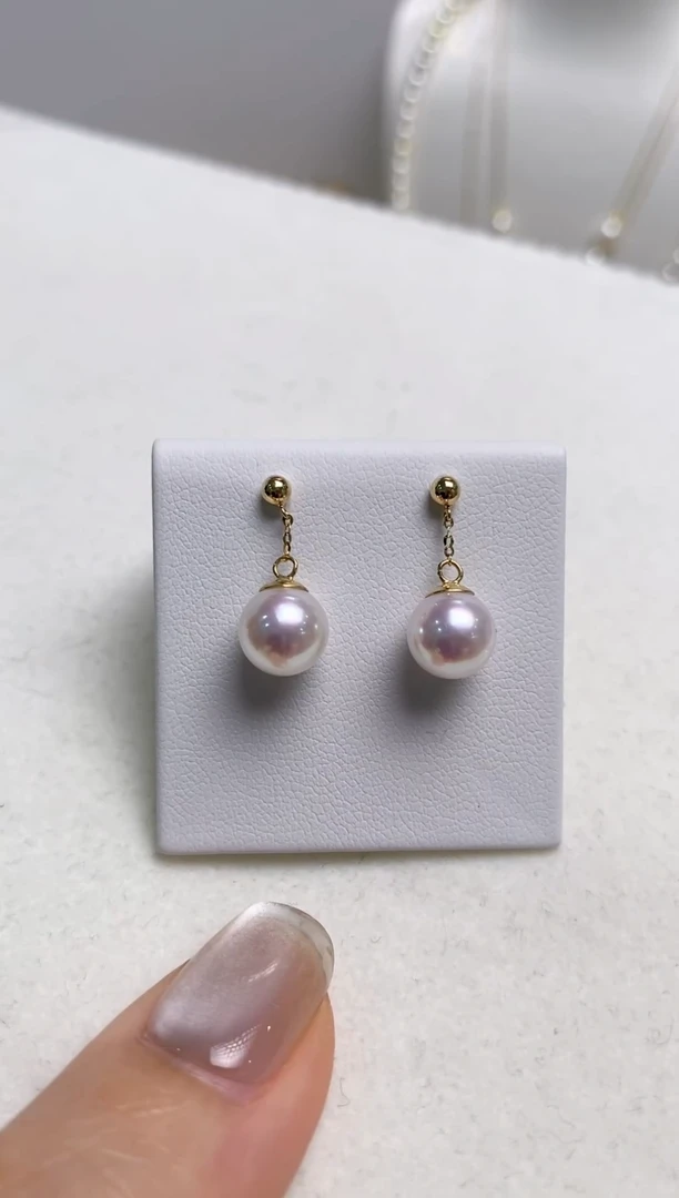 【闪购商品】海水珍珠耳钉18K金镶嵌天女7.5-8.0小风吹