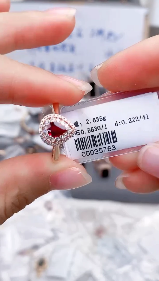 18K金镶嵌戒指红宝石高货15#