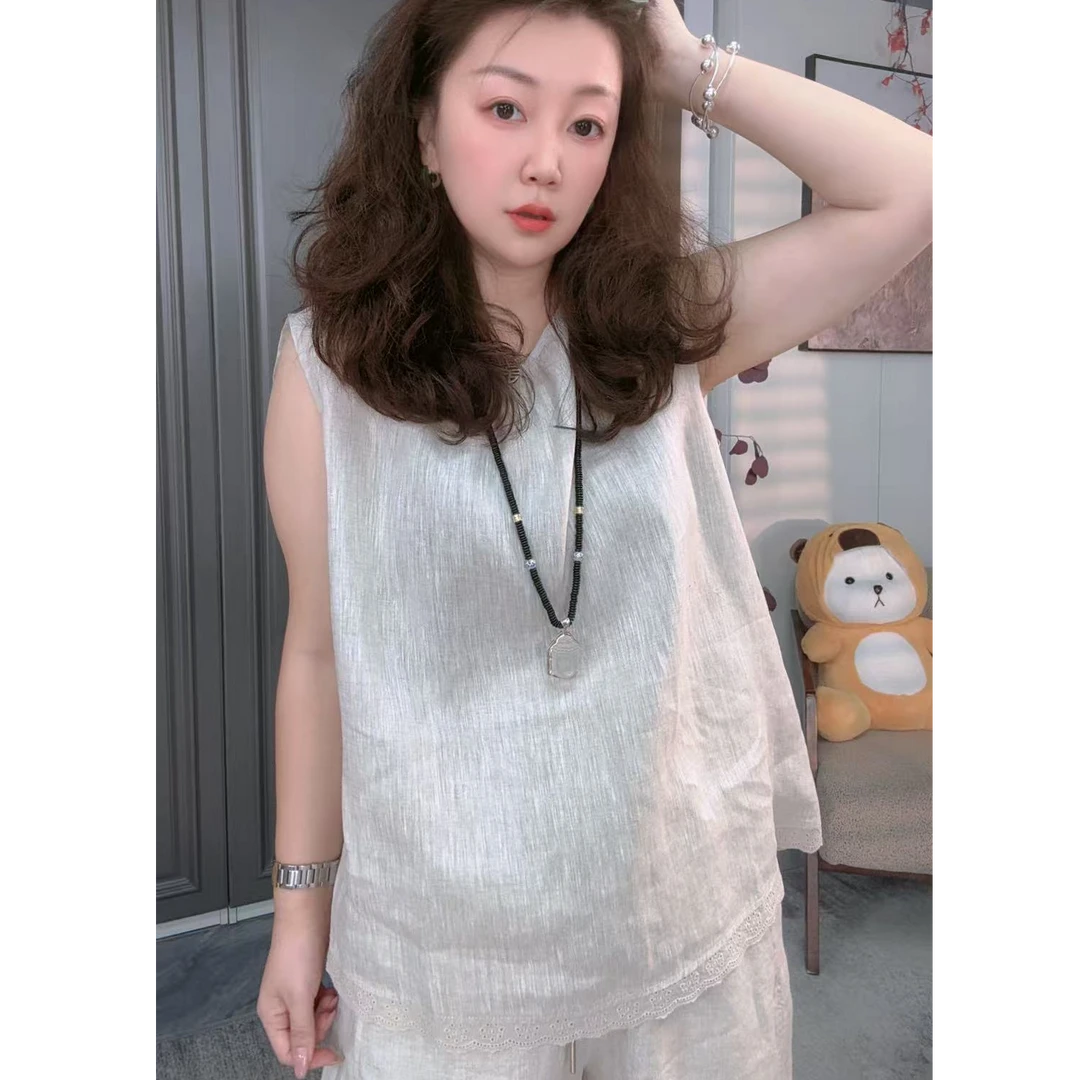 【广州薇姐】夏季气质百搭时尚纯色显瘦无袖麻料背心8888