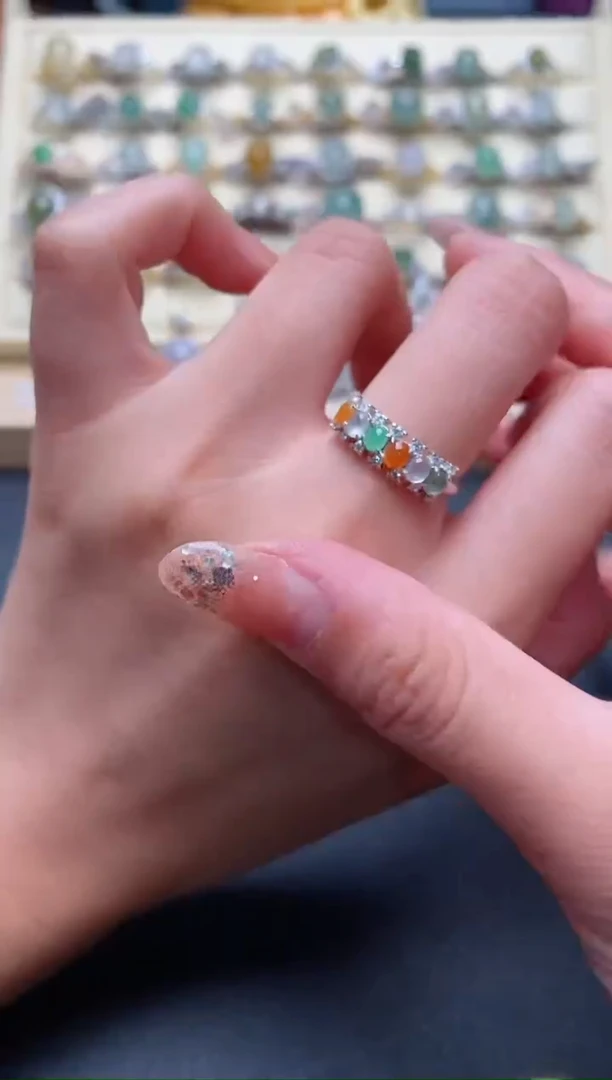 银S925镶嵌戒指翡翠99999+3