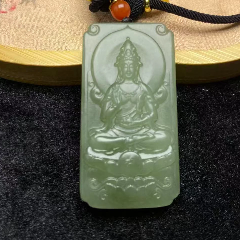 和田玉观音山水牌A031