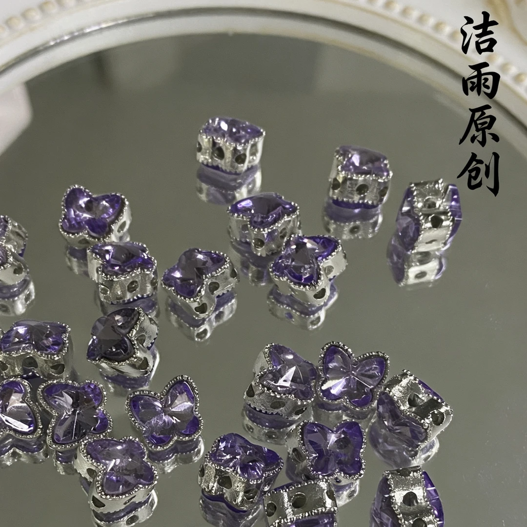 (洁雨饰品 DIY)  T319 银紫色双面蝴蝶通孔配件diy手工