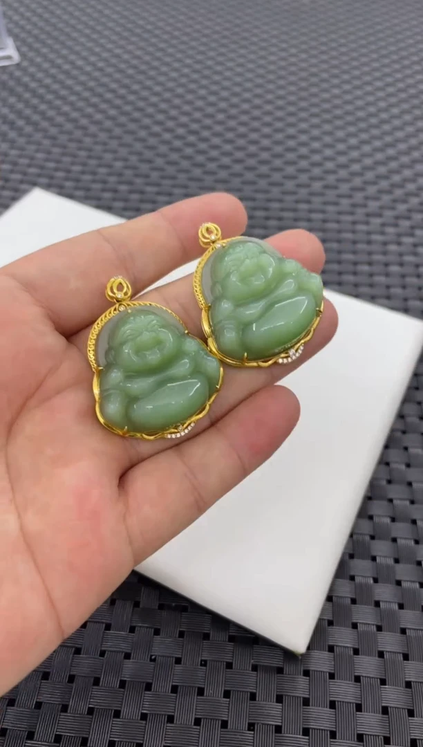 和田玉18K金镶嵌吊坠(不含链)佛公（多样性发一件）D2052-2