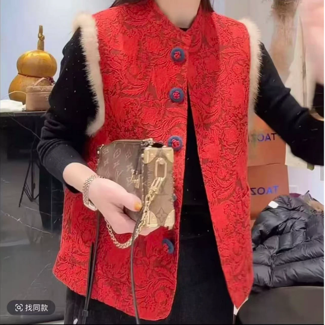 洋气时尚休闲宽松型提花中式厚款国风网红款马夹百搭