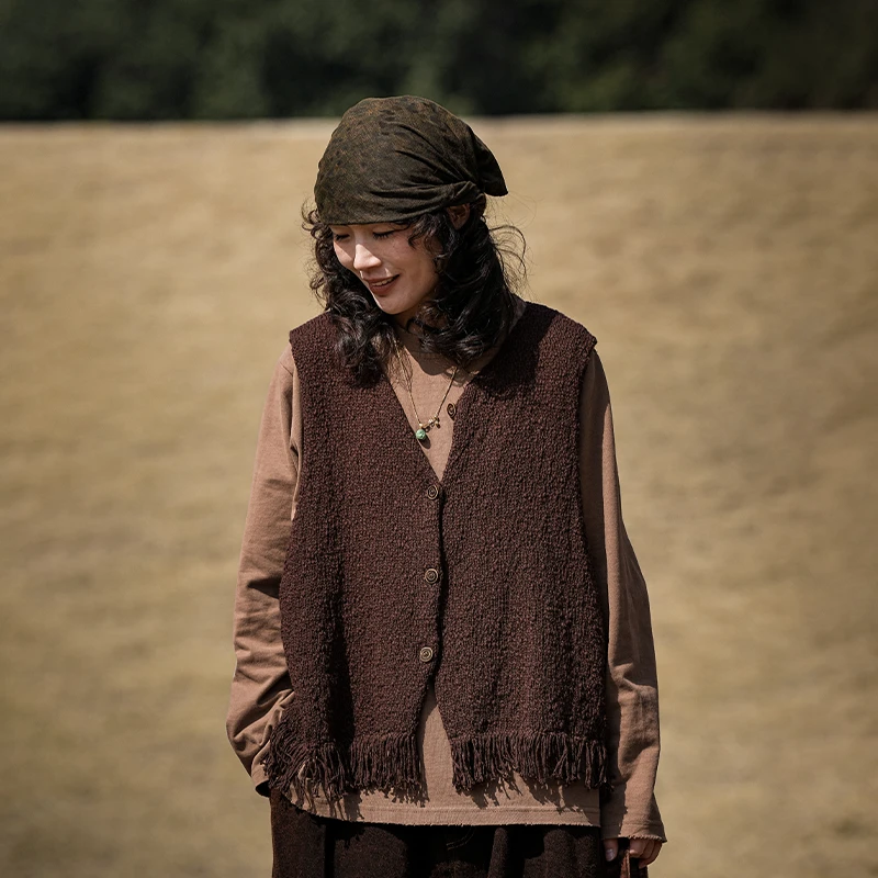 疯子张25年春款开衫单层微弹宽松休闲流苏手工马甲#08417