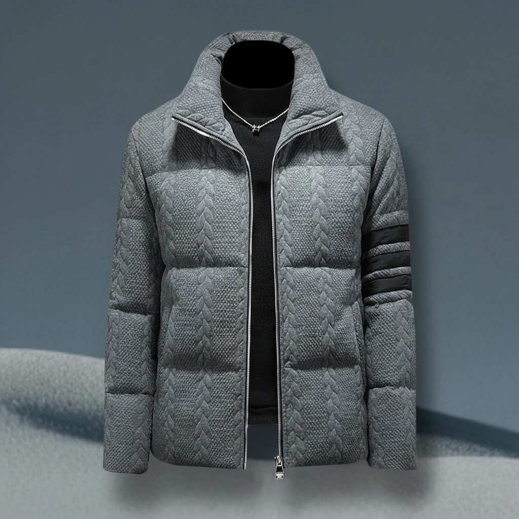 巴赛娜缇加厚保暖羽绒服男士冬季新款个性休闲立领修身白鸭绒外套