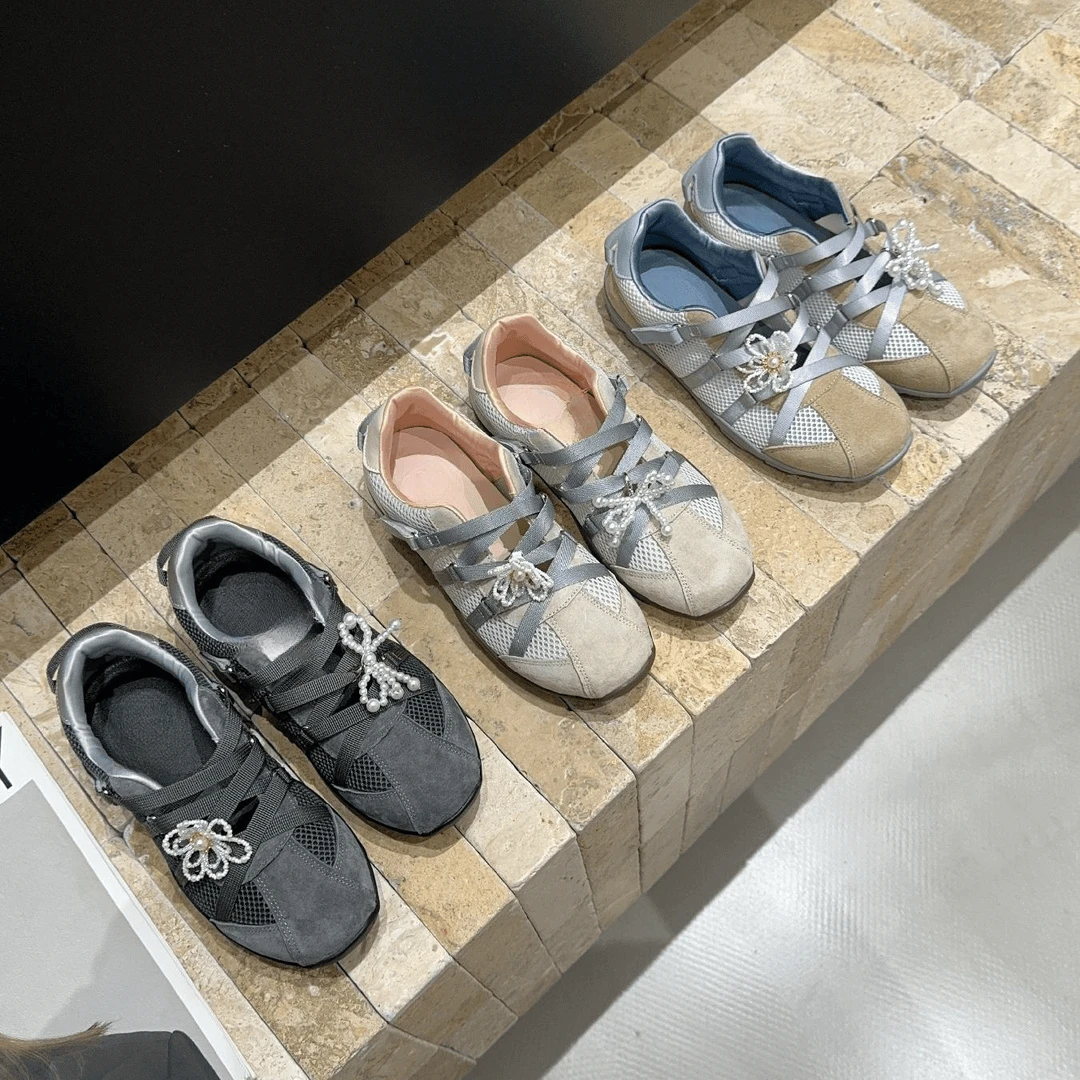 韩系博主交叉带机能风芭蕾德训鞋玛丽珍休闲鞋女运动鞋子