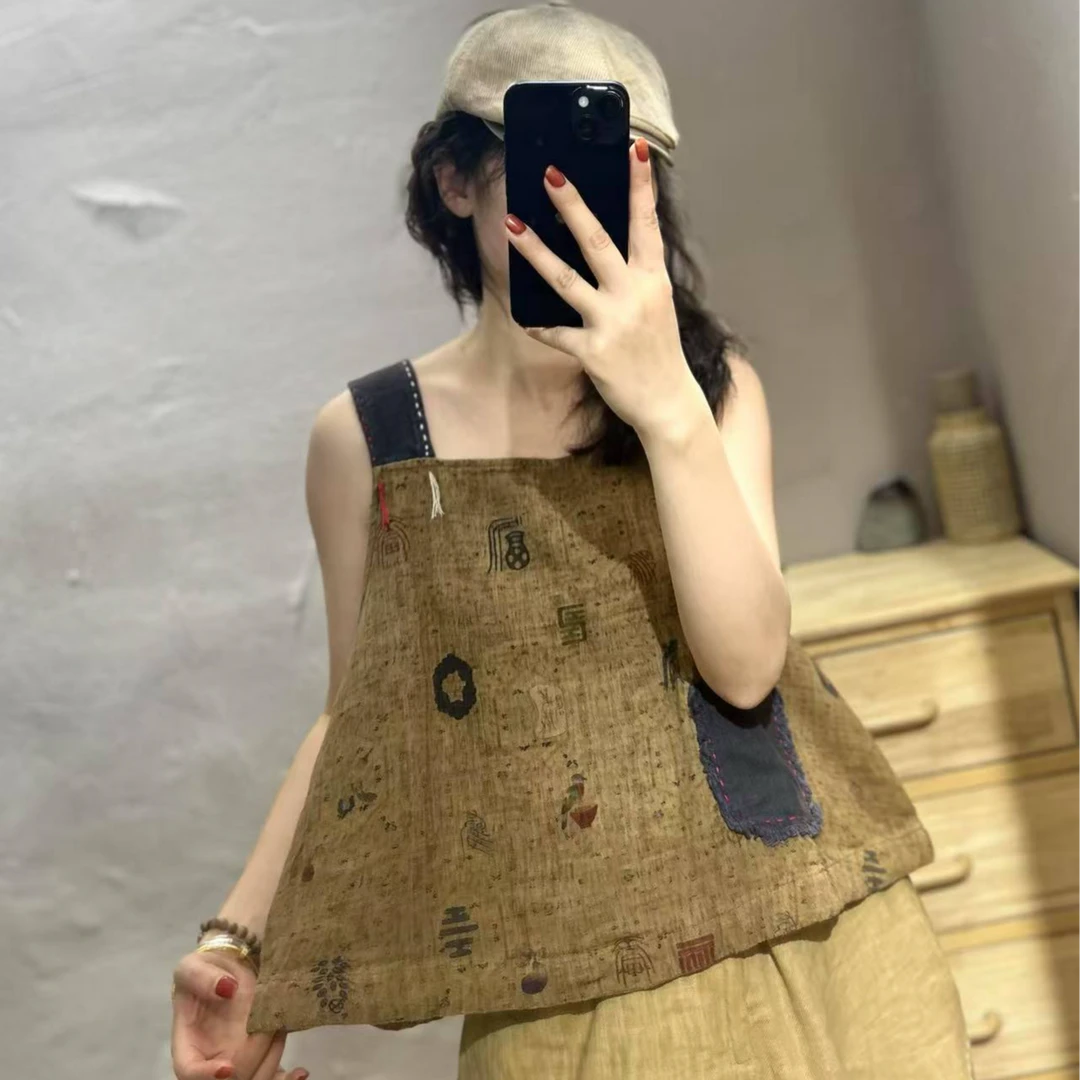 【半奏】春季新款 炒色做旧设计款贴布背心胸围135衣长53
