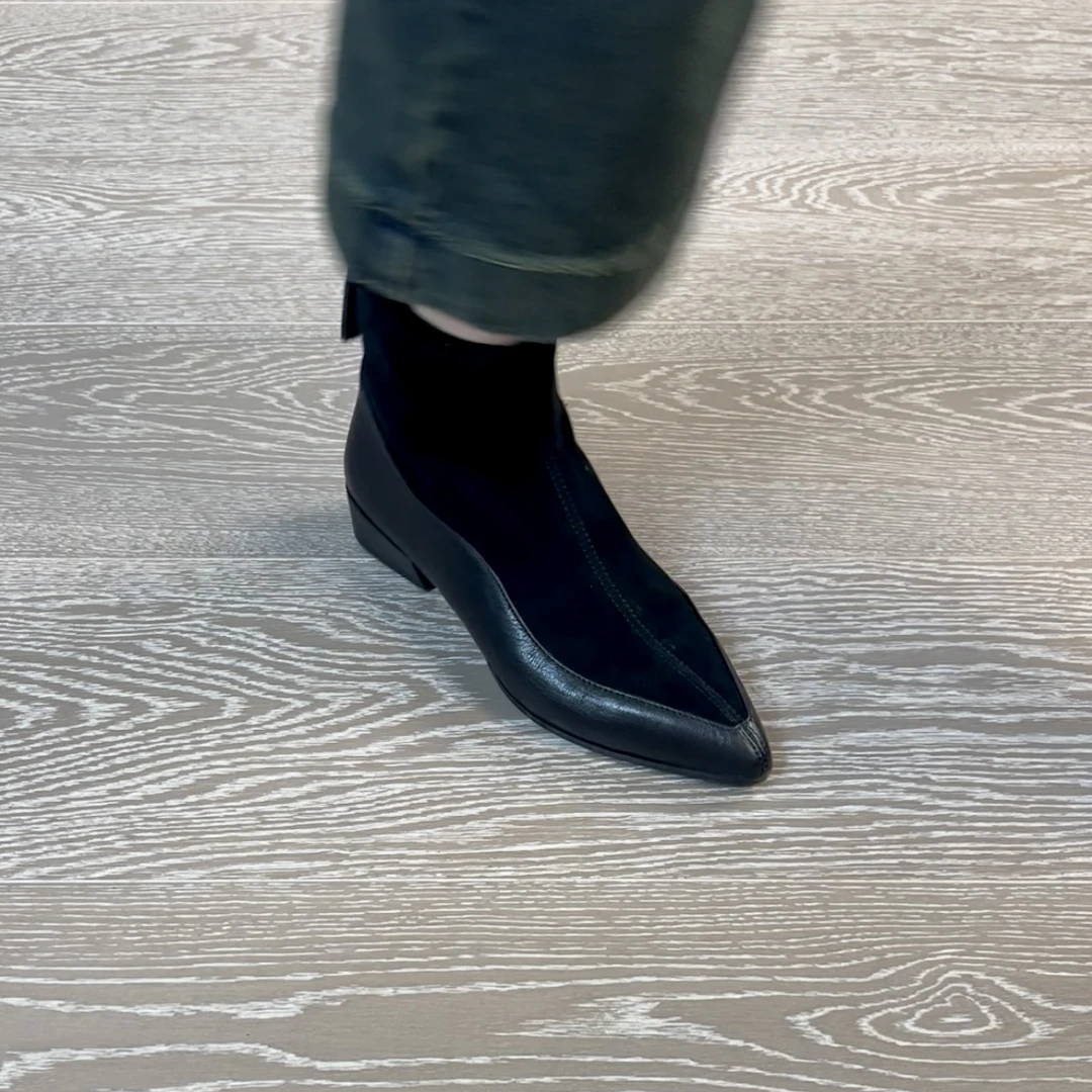 3CM头层羊皮粗跟女后拉链秋冬冬季秋季中跟靴子拉链短靴尖头女鞋