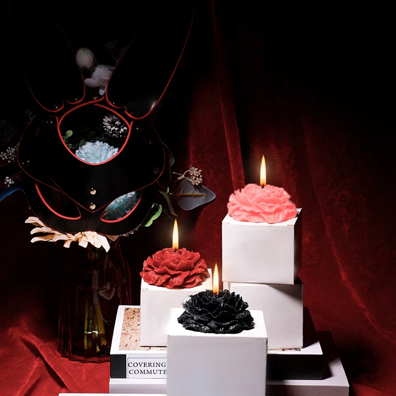 高端轻奢道具牡丹花装饰蜡烛
