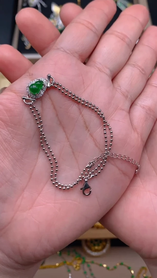 【闪购商品】翡翠手链银S925镶嵌葫芦手链