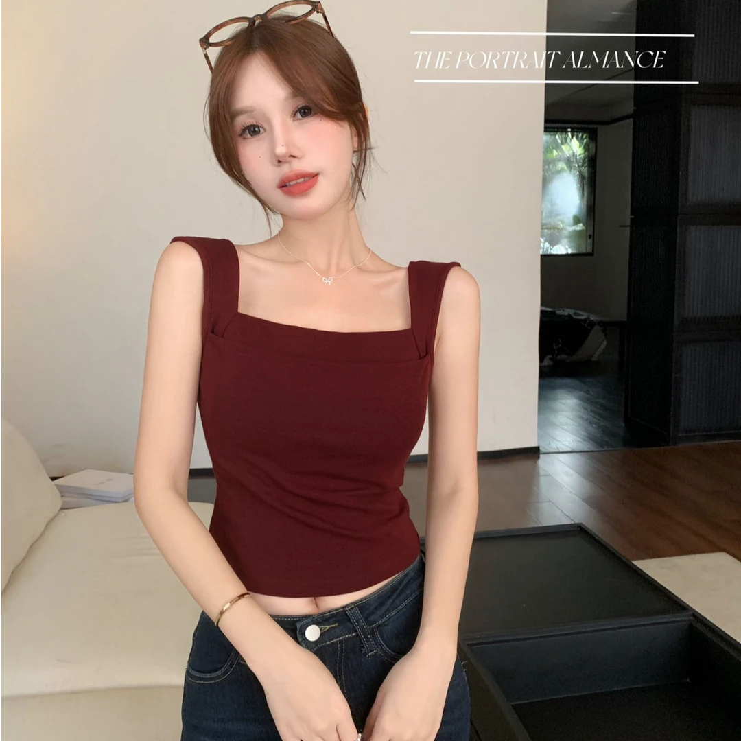 夏季新款纯色小吊带背心带胸垫外穿内搭打底修身百搭运动美背上衣