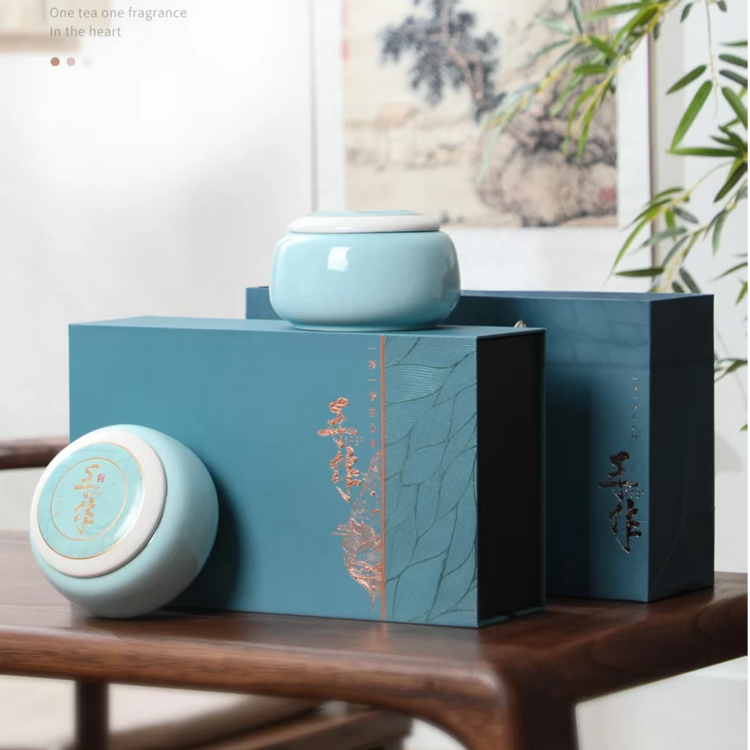 高级绿茶雨前毛尖绿茶茶叶陶瓷罐装-手作