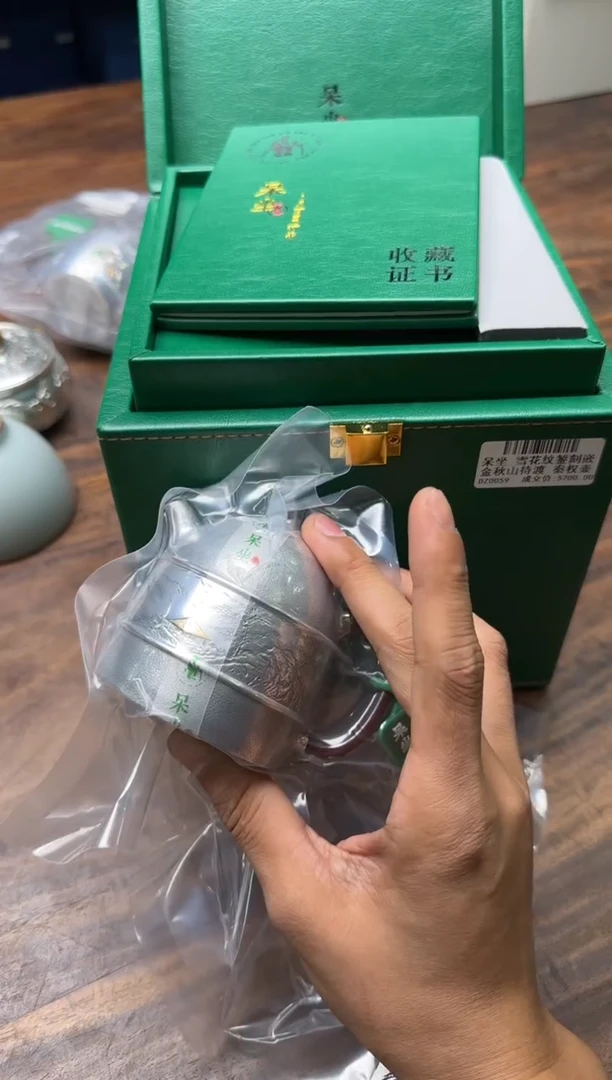 呆坐 雪花纹錾刻嵌金秋山待渡 秦权壶