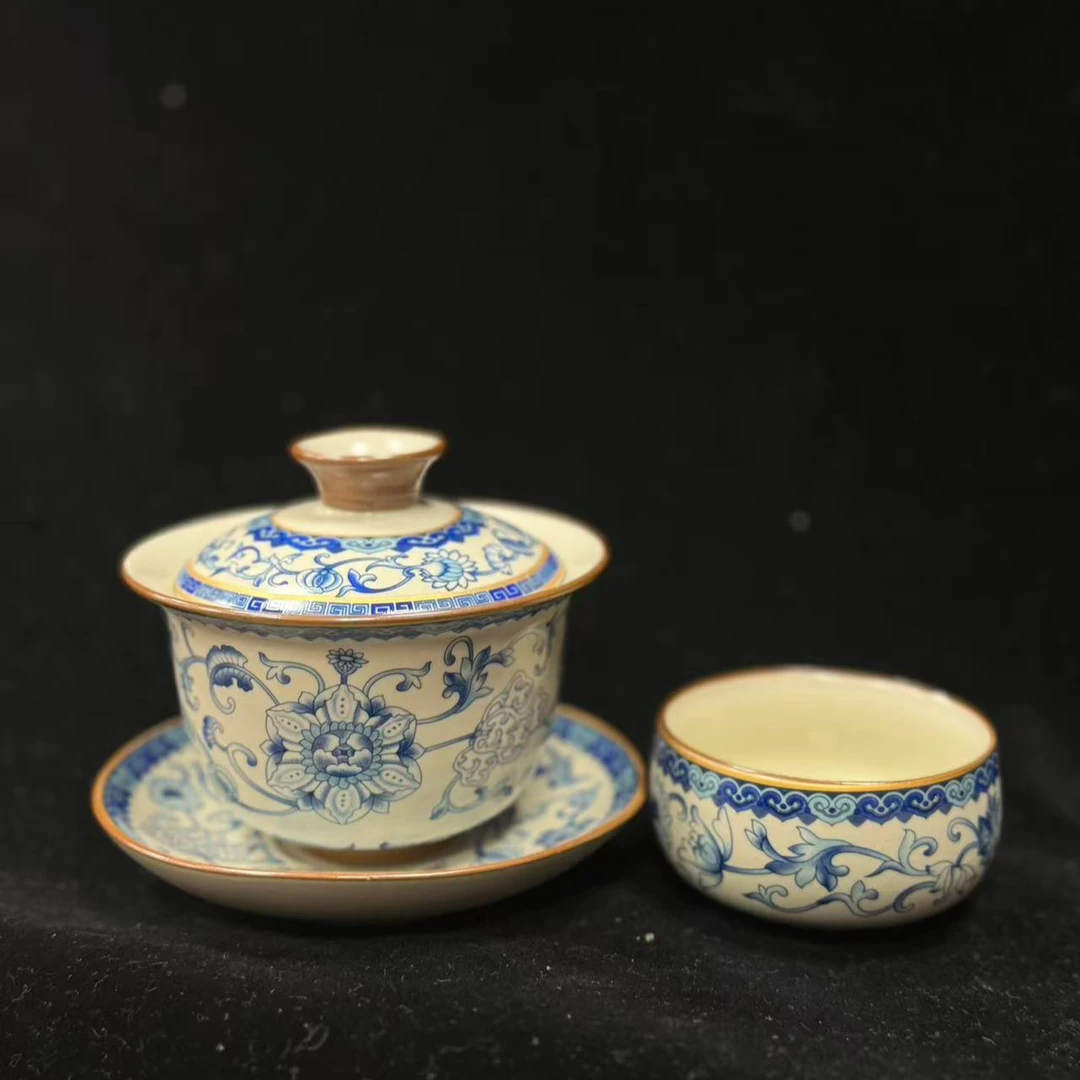 青花缠枝莲三才盖碗ZH1662