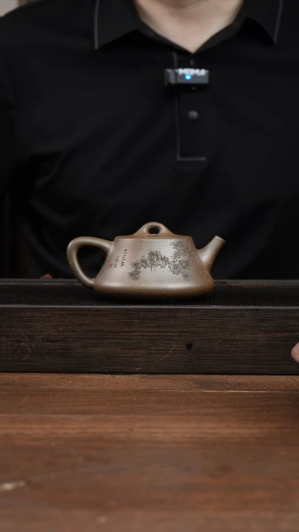 茶壶紫砂艾*还原烧柱瓢   刻绘   180CC