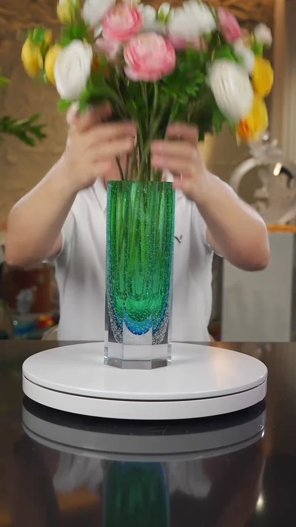 琉璃手工艺品福利蓝绿切面花瓶
