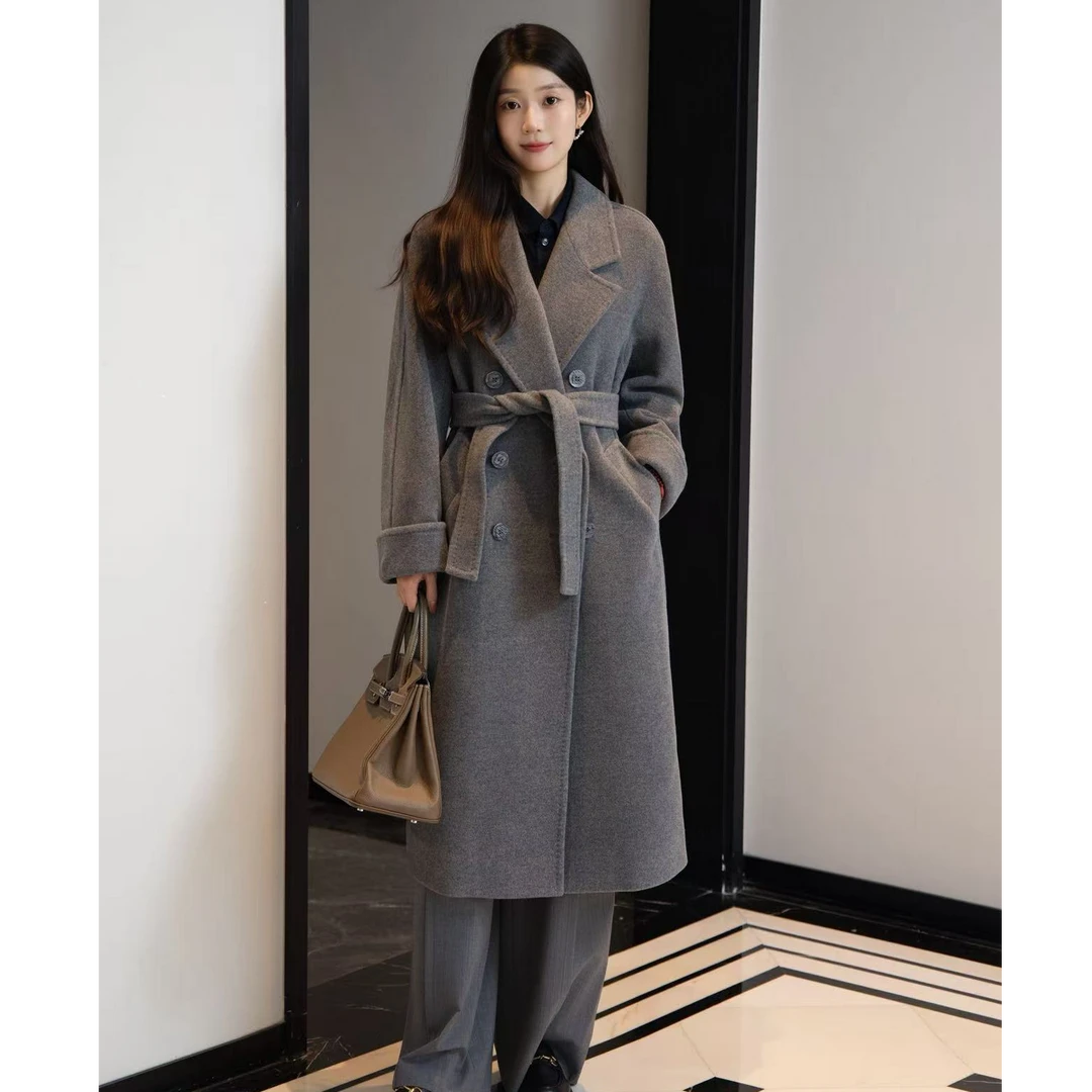 【格雷灰】AMASS/阿玛施秋冬新款双排扣气质羊毛中长款大衣5400861