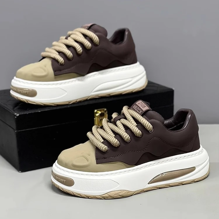 欧洲站复古高端男鞋2025新款厚底增高鞋百搭潮运动休闲鞋小众板鞋