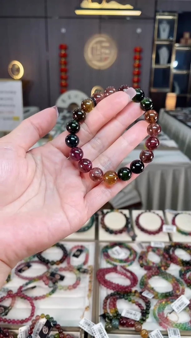 未镶嵌冰透体老矿碧玺色标彩虹单圈手串10mm+碧玺hon多样性发一条