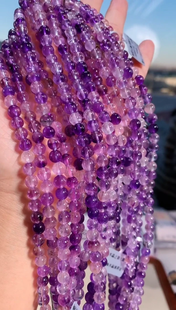 【闪购商品】水晶手链未镶嵌6mm三圈粉紫超七手链多样性发其一