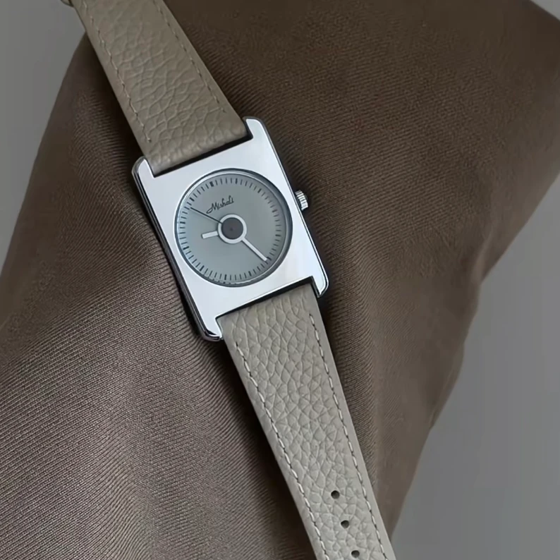 handsmood 气质米色荔枝纹小众高级感时尚百搭真皮女士手表292