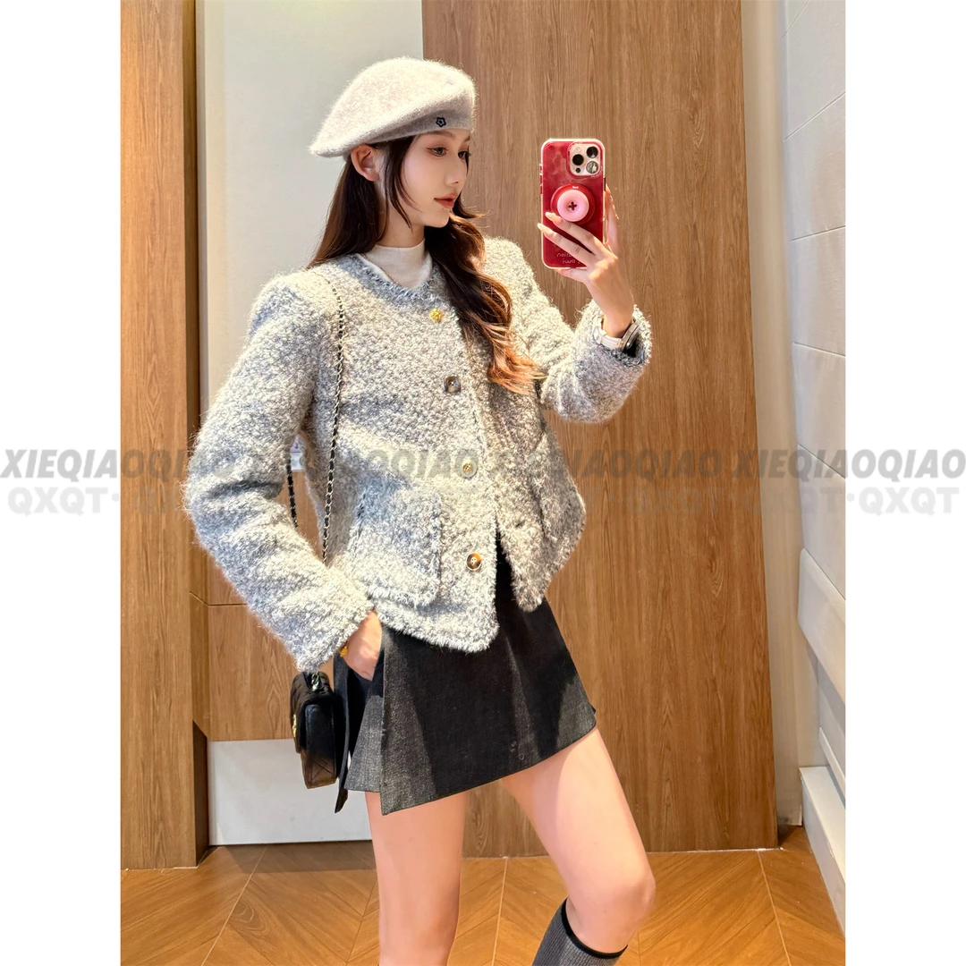 谢荞荞「奢感小香」羊毛秋冬季新款重工手缝多彩亮片圈圈呢小香外套