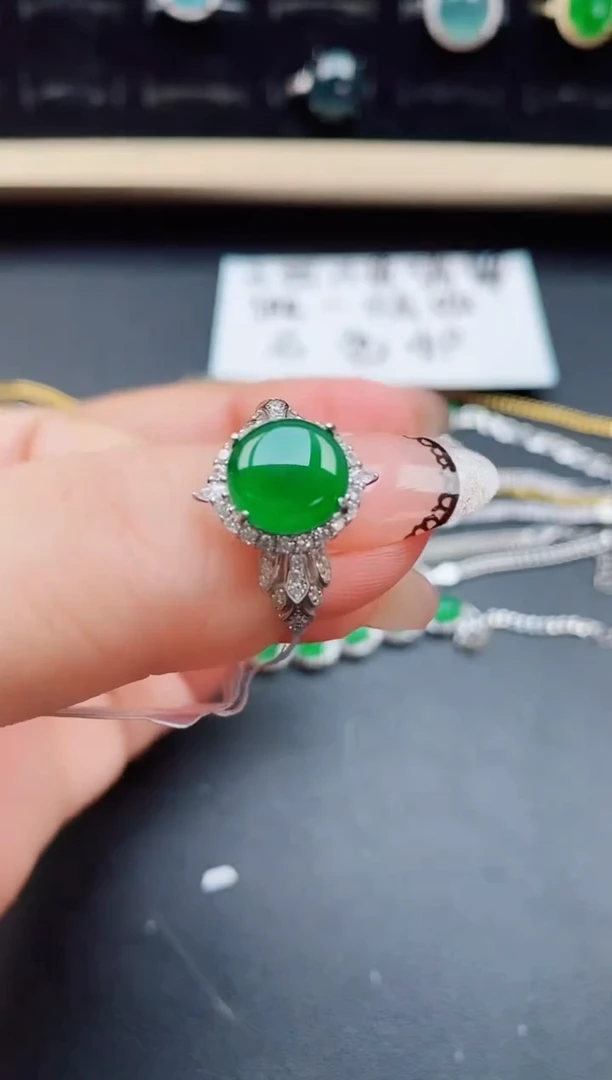 翡翠戒指银S925镶嵌0850
