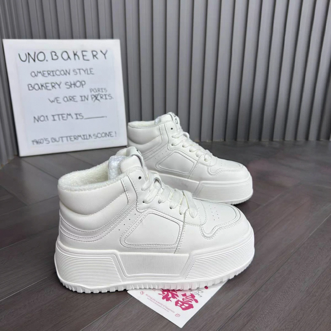 【十六号】高帮鞋加绒冬季真皮厚底小白鞋运动休闲鞋百搭棉鞋19008