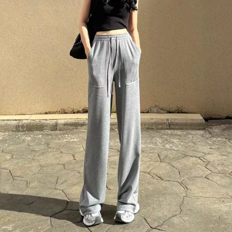 商场同款A家20205秋冬新款百搭松紧腰纯色休闲垂感直筒裤5100386