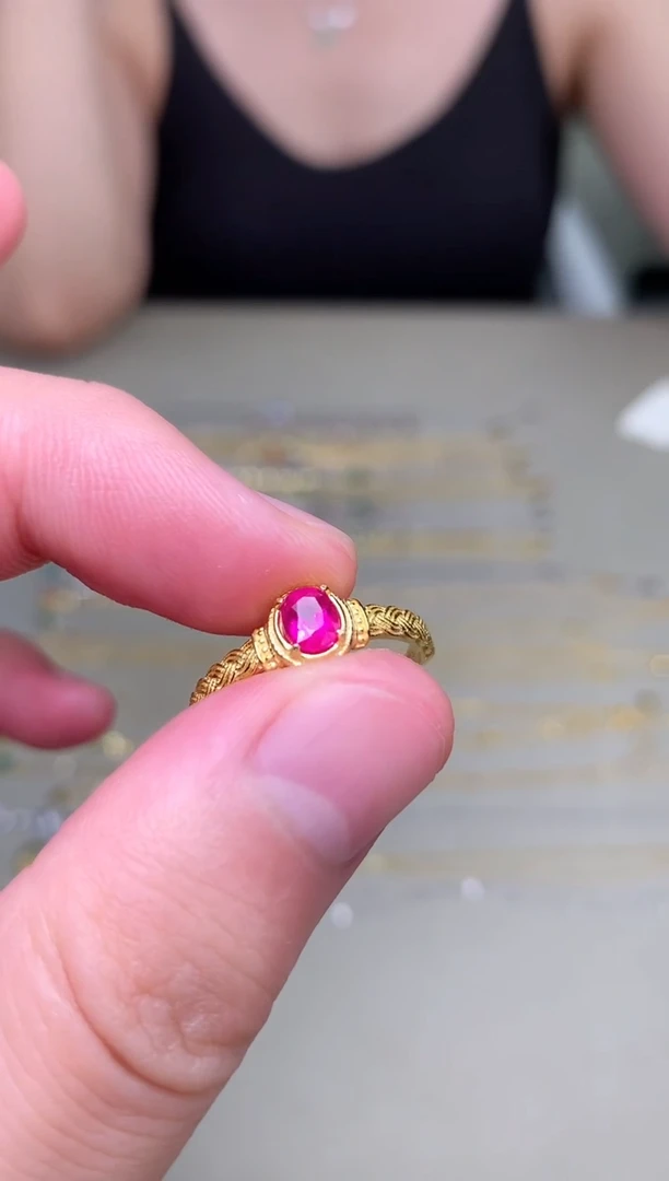 戒指银S925镶嵌红宝石戒指