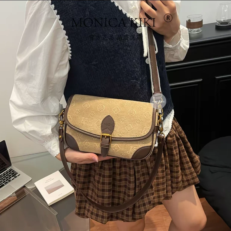 单肩包休闲防脏耐磨褶皱牛皮包百搭通勤风轻奢腋下气质时尚真皮