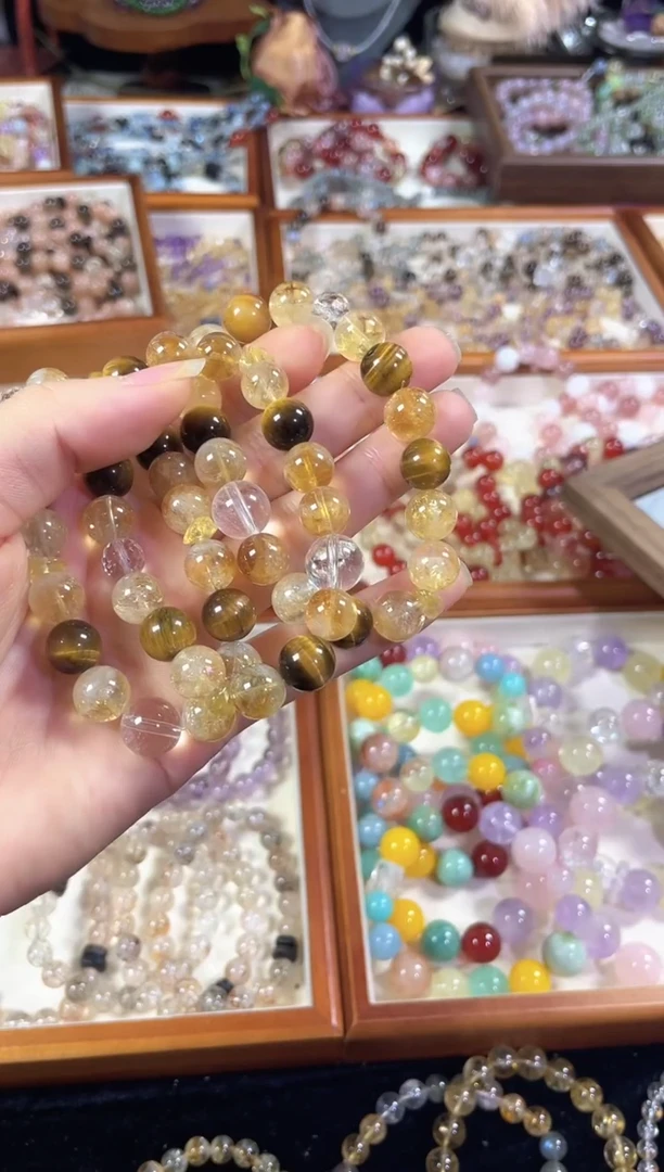 未镶嵌手串水晶金霸】天然黄塔晶虎眼手串多样发一