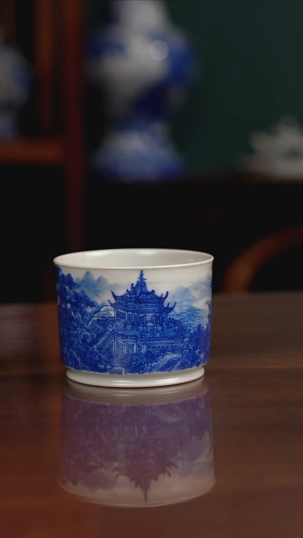 自成柴窑青花海桥风华图