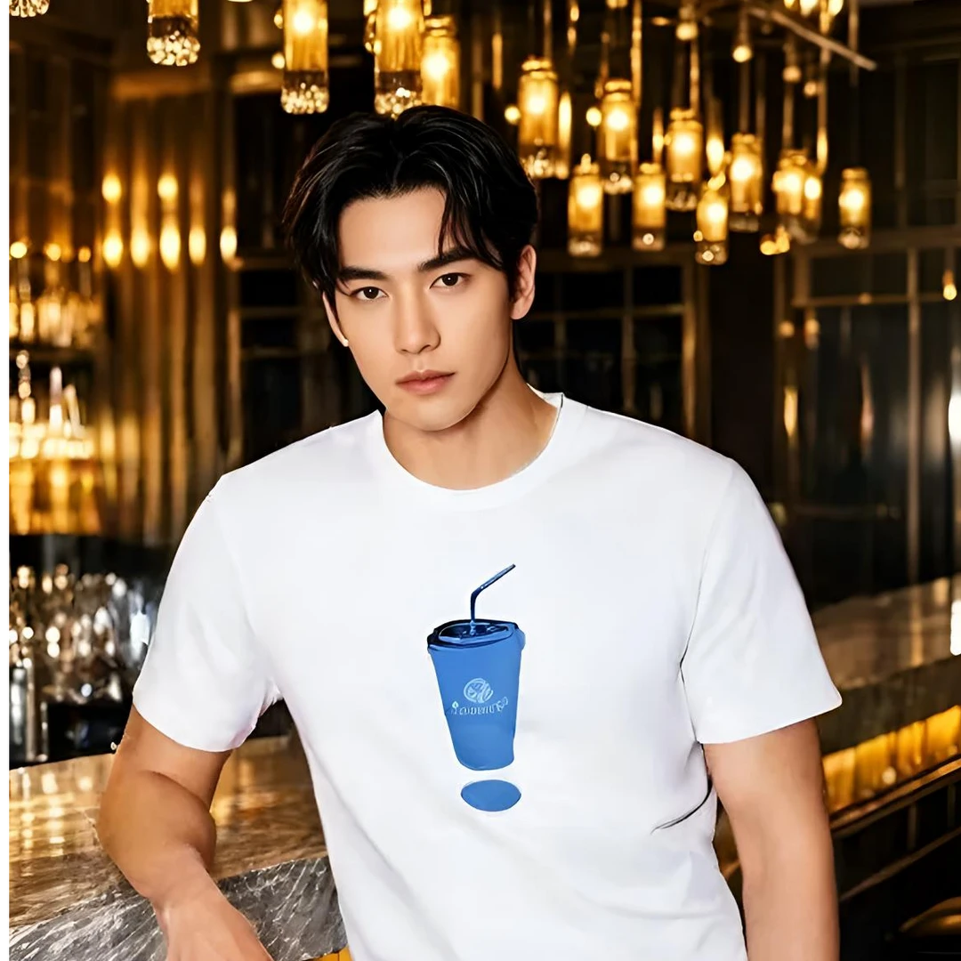 圆领春夏可乐杯男士运动纯棉户外休闲夏季印花白色舒适速干速干