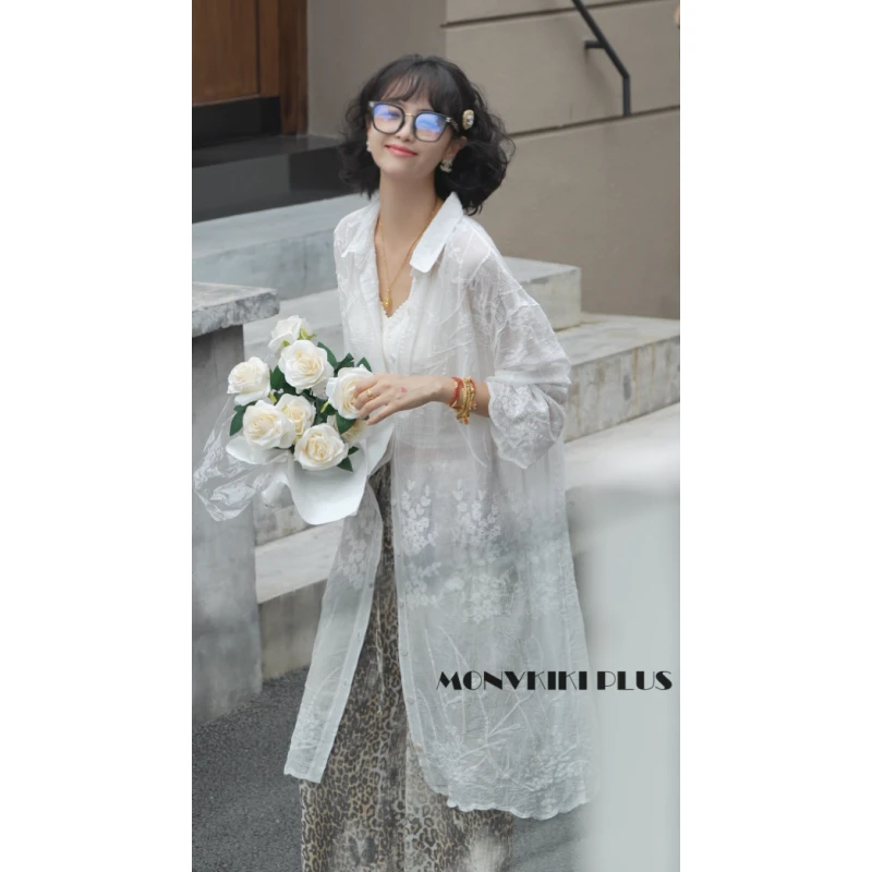 MoNvKiKiPlus2“面具2“大码微胖新中式蕾丝法式长袖衬衫#B107