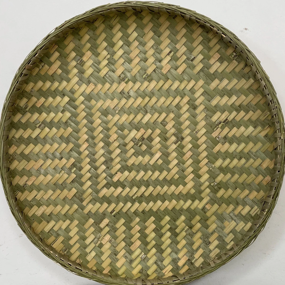 直径40cm纯手工精编花纹簸箕传统家用簸箕凉晒农具青蔑锁边