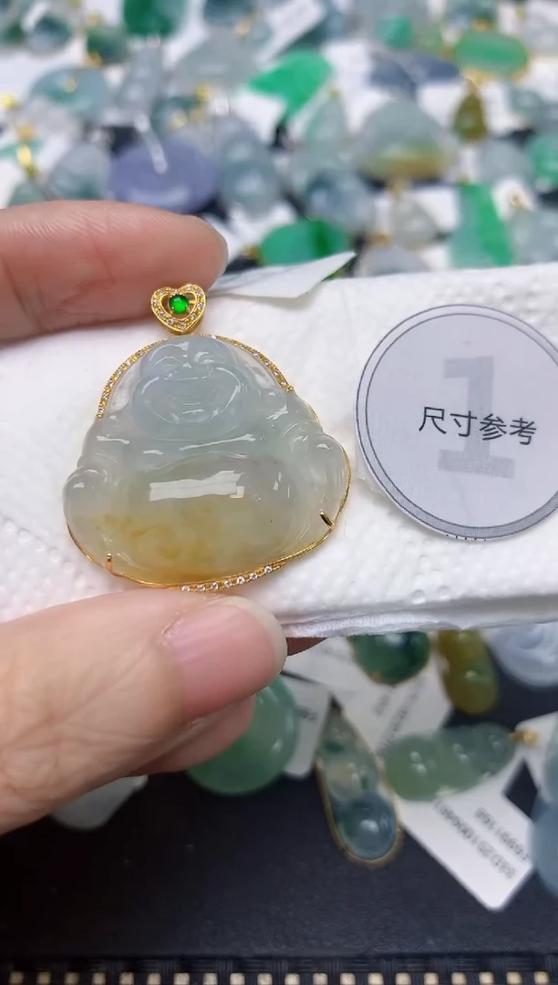 颈饰18K金镶嵌翡翠天然缅甸A货翡翠