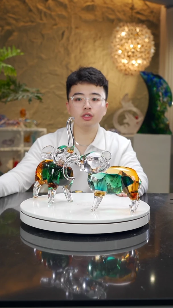 手工艺品琉璃大象摆件一对